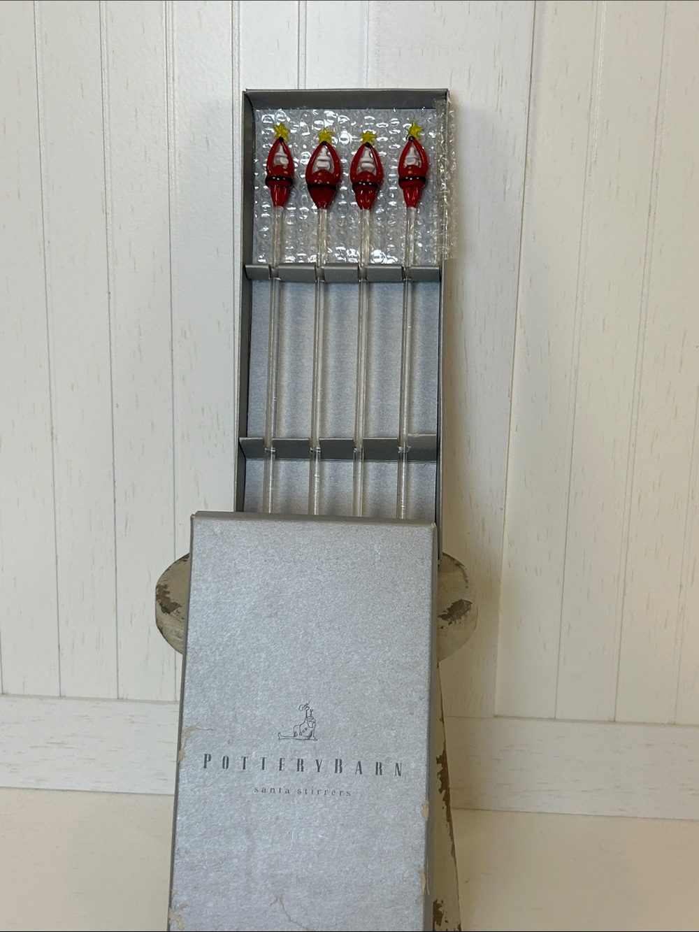 Pottery Barn Santa Baby Glass Drink Stirrers Set of 4